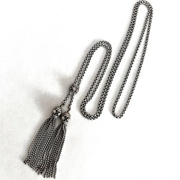 David Yurman Renaissance tassle diamonds adjustable 40 inch box chain necklace